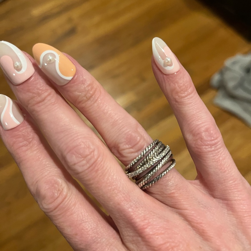 David Yurman Silver/Diamond Cable Crossover Ring - Size 6